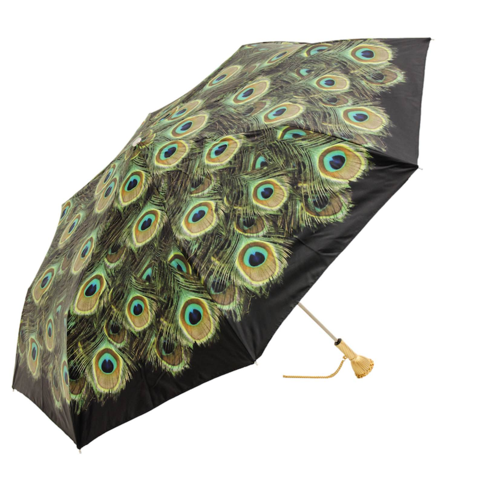 Handmade Brass Handle Peacock Folding Manual Opening Umbrella