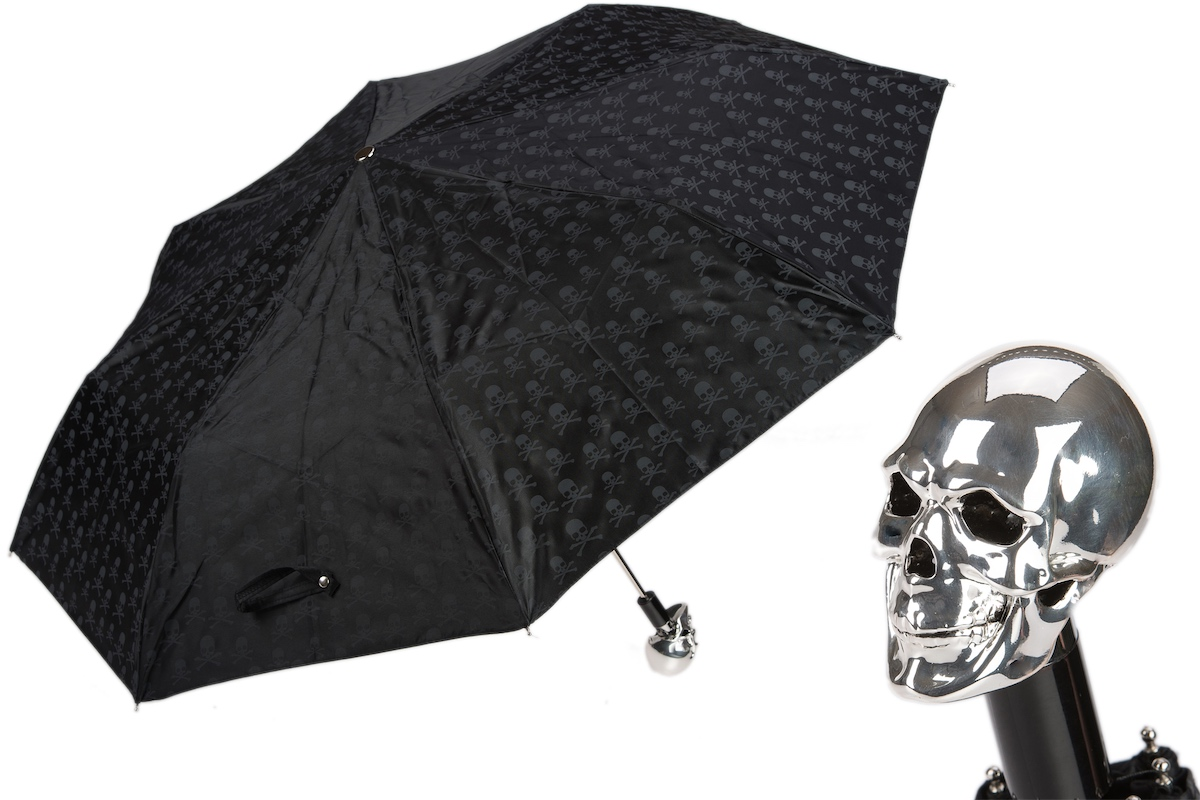 Exclusive Silver Skull Folding Umbrella – Handmade in Italy