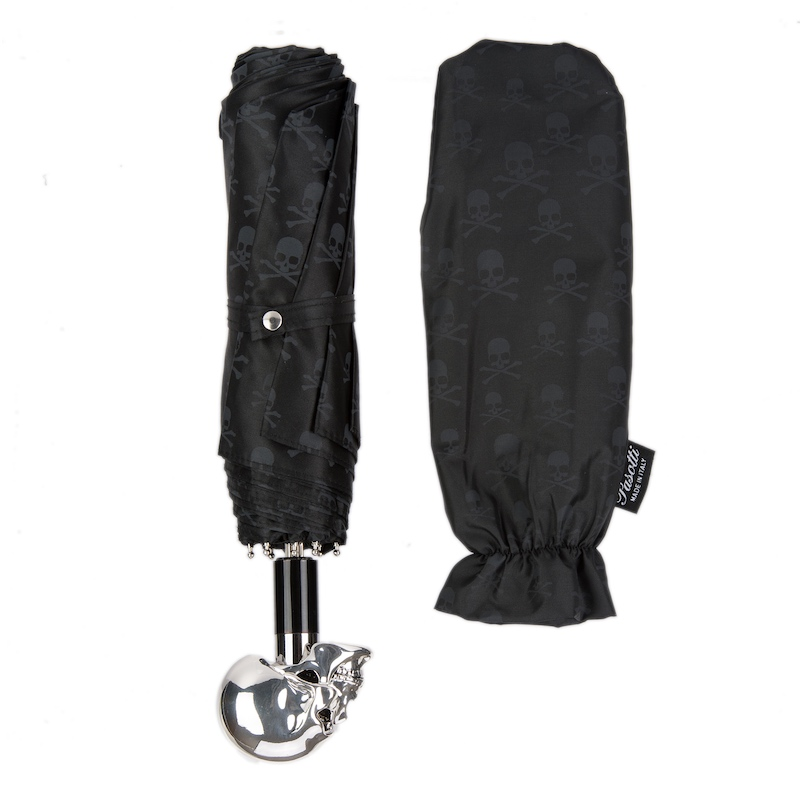 Exclusive Silver Skull Folding Umbrella – Handmade in Italy