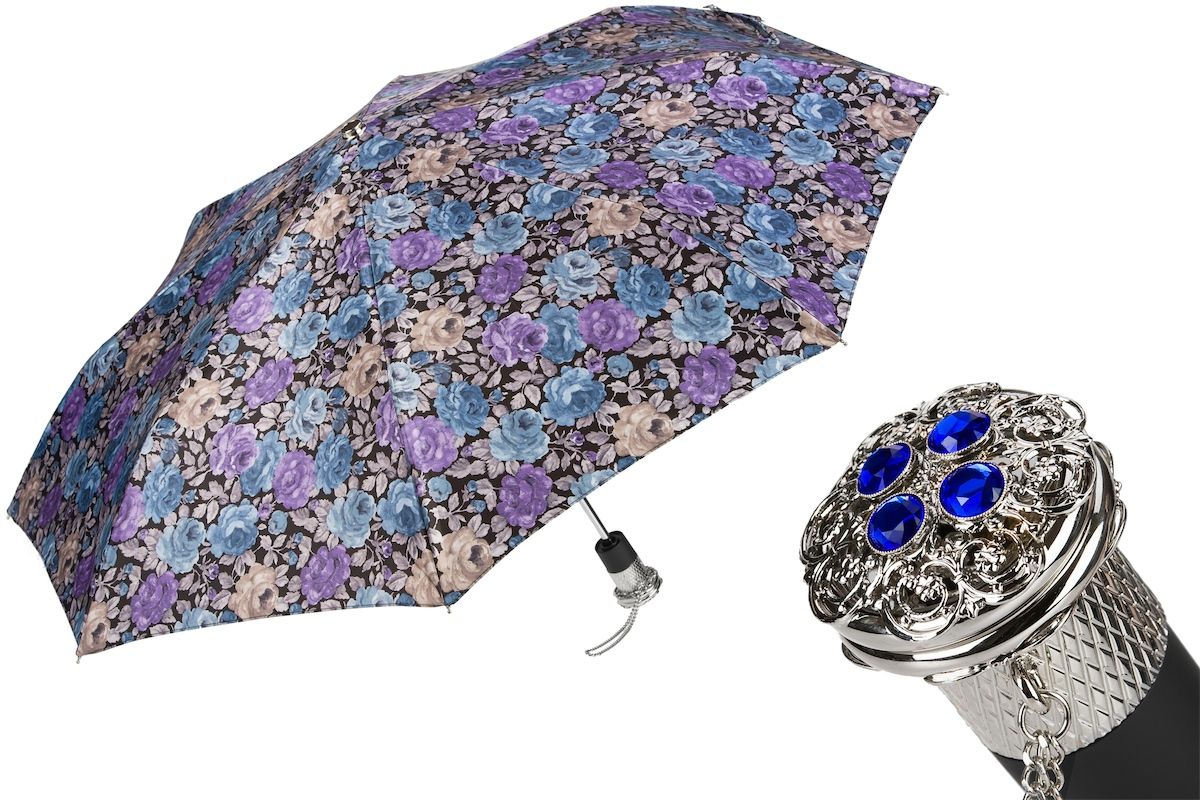 Elegant Flowered Design Folding Umbrella – Handmade in Italy