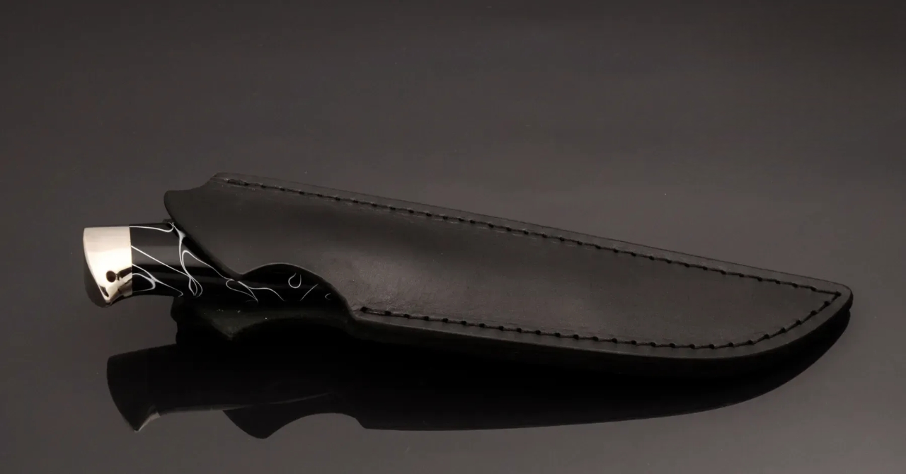 Elegant Steel Knife with Acrylic Handle and Leather Sheath