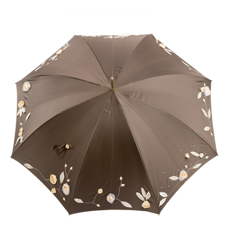 Luxury Hand Embroidered Brass Handle Double Cloth Umbrella