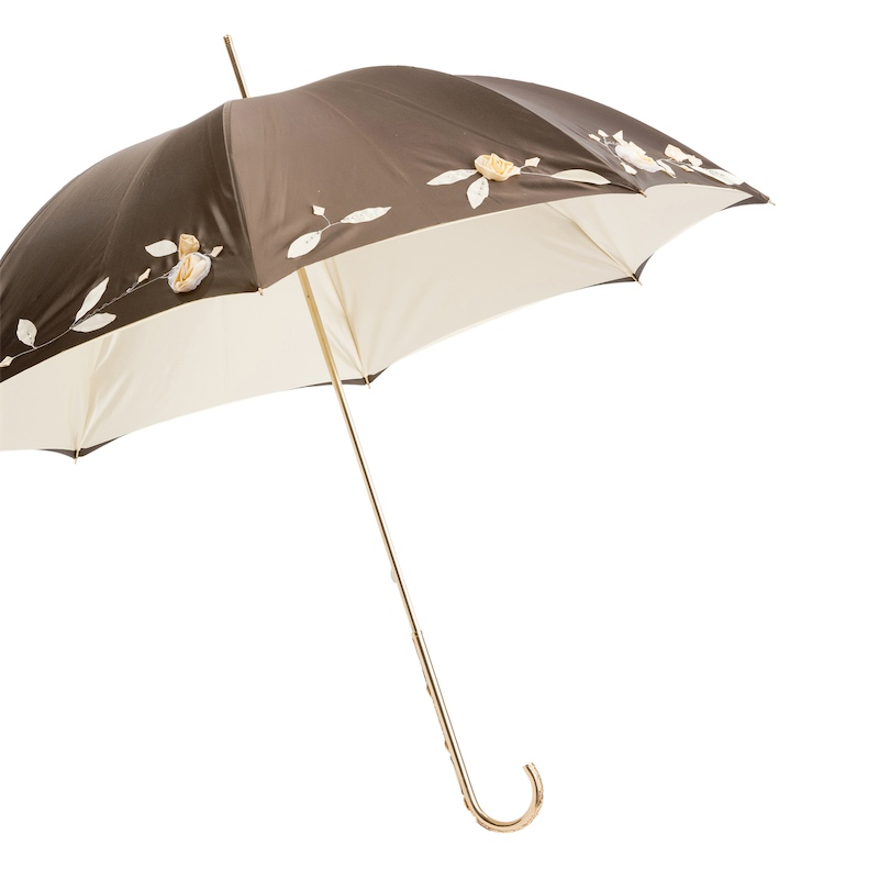 Luxury Hand Embroidered Brass Handle Double Cloth Umbrella