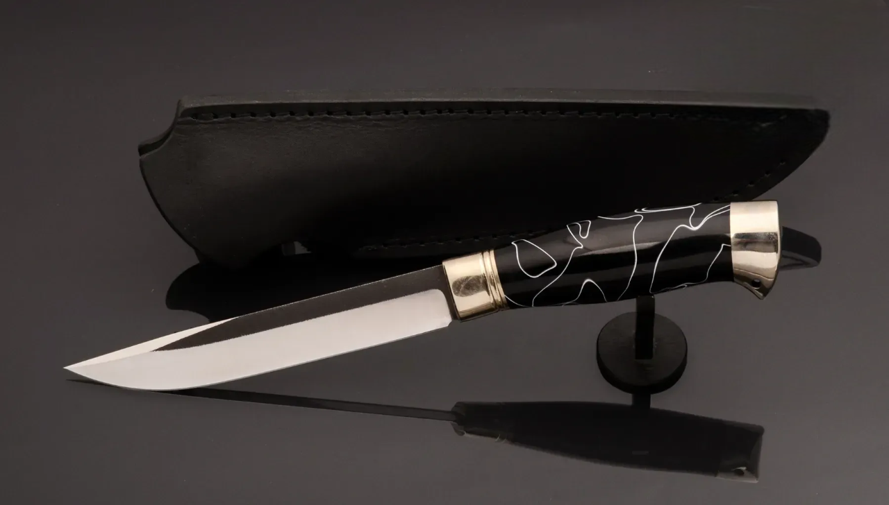 Elegant Steel Knife with Acrylic Handle and Leather Sheath