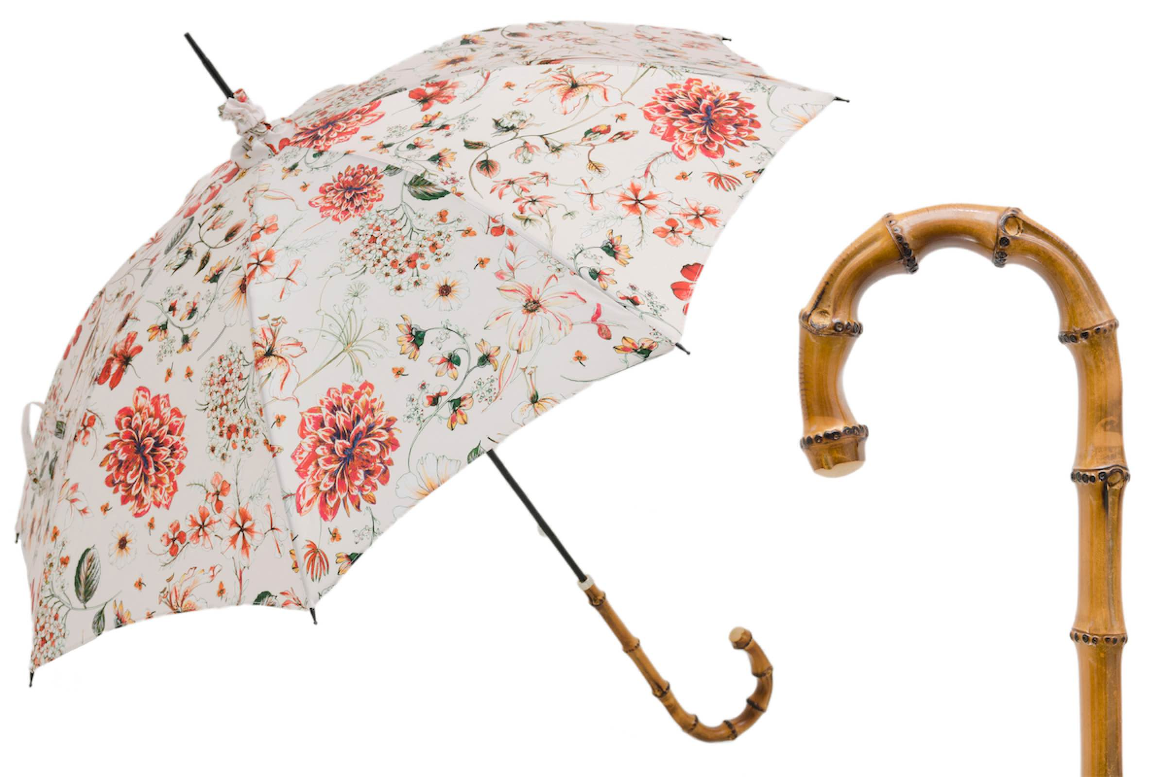 Flowered Parasol with Whangee Handle – Handmade Umbrella