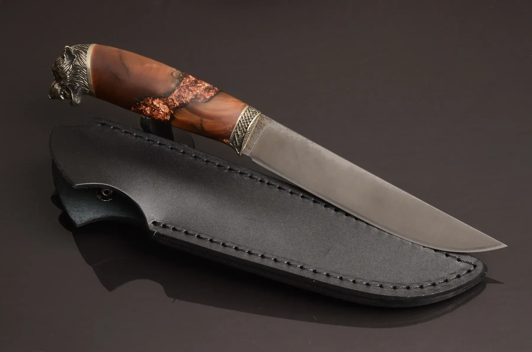 Unique Durable Steel Knife with Hybrid Handle and Leather Sheath