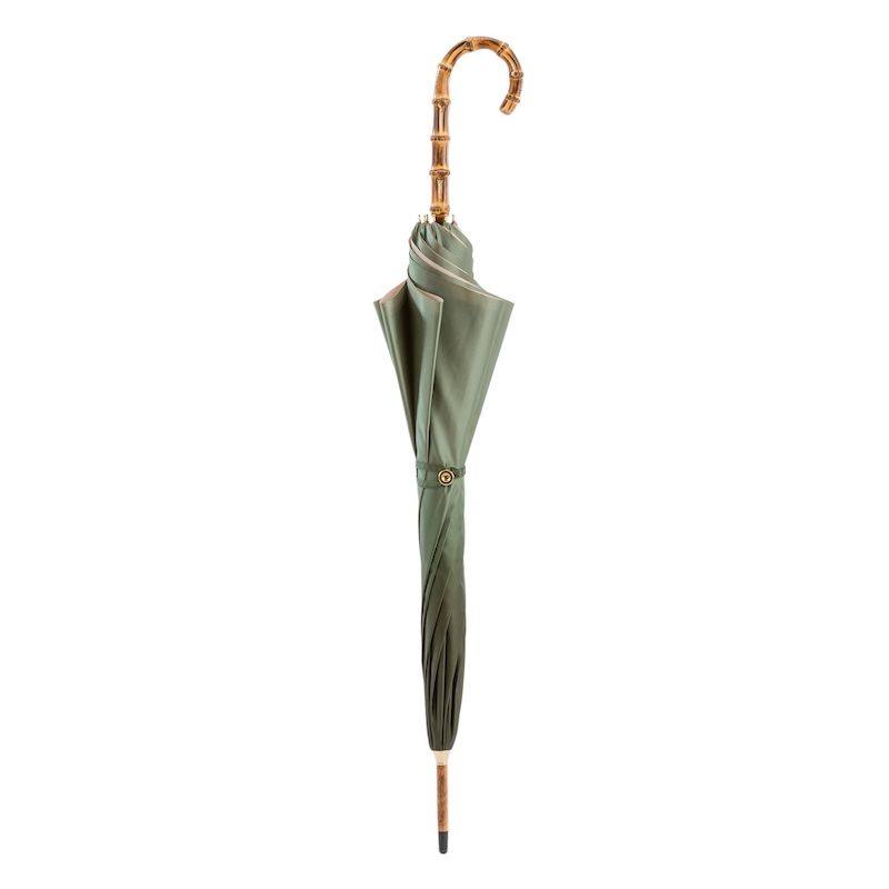 Green Double Cloth Umbrella with Wonderful Interior and Bamboo Handle