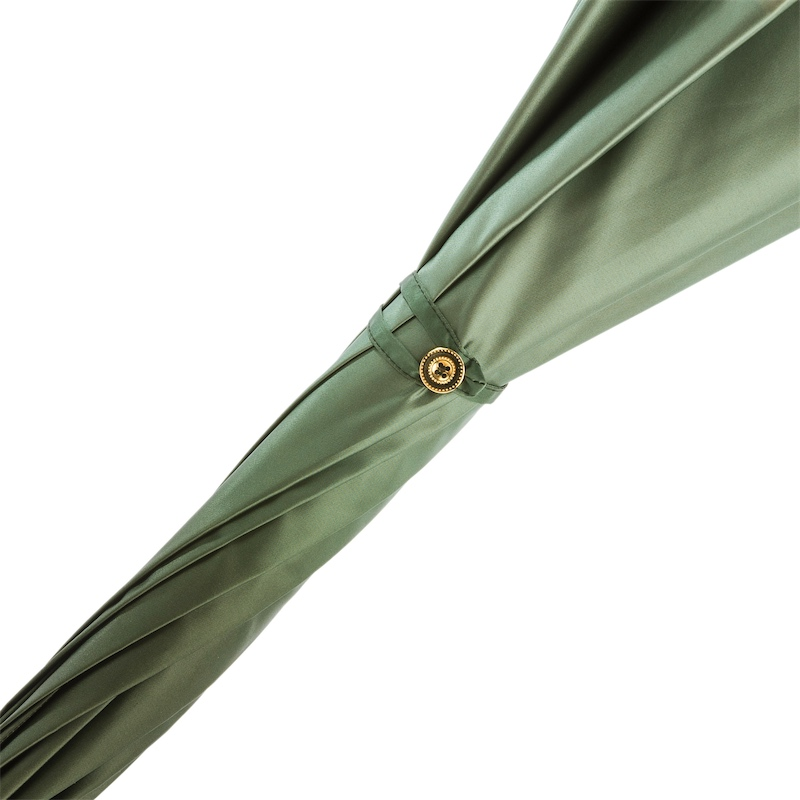 Green Double Cloth Umbrella with Wonderful Interior and Bamboo Handle