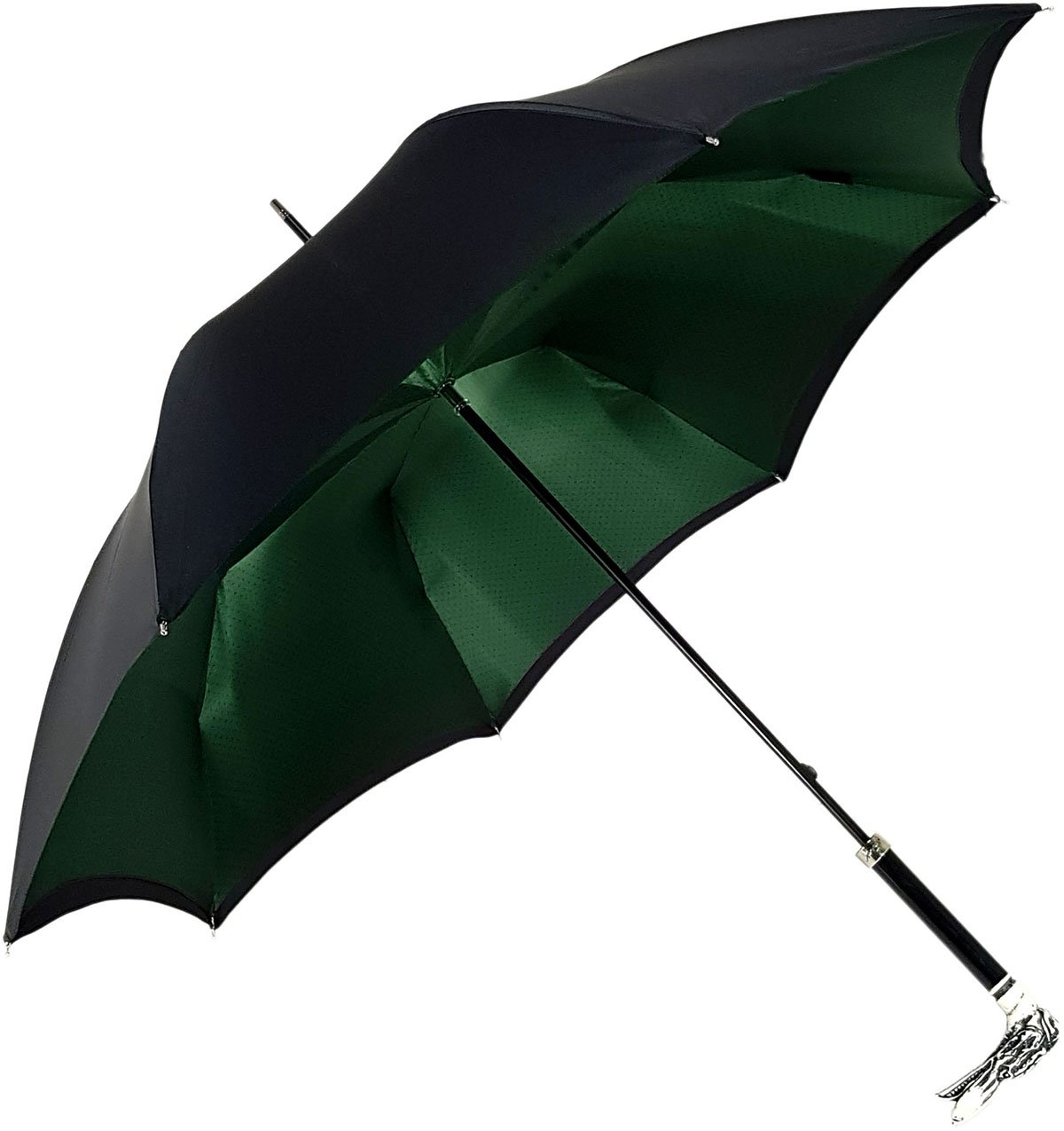 Distinguished Men’s Double-Canopy Umbrella with Sculpted Dog Handle