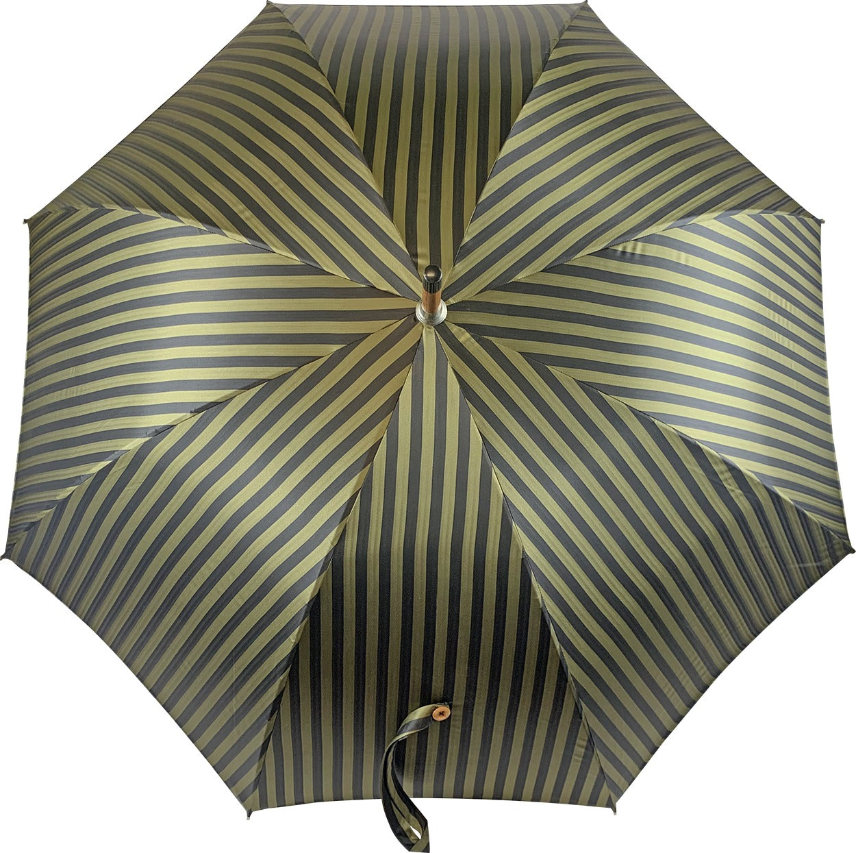 Deep Green Stripes Classic Umbrella with Handcrafted Chestnut Handle