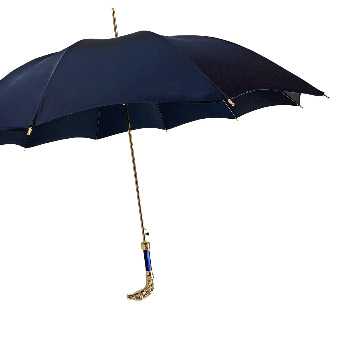 Majestic Blue Gentleman’s Umbrella Featuring a 24K Gold Eagle Handle