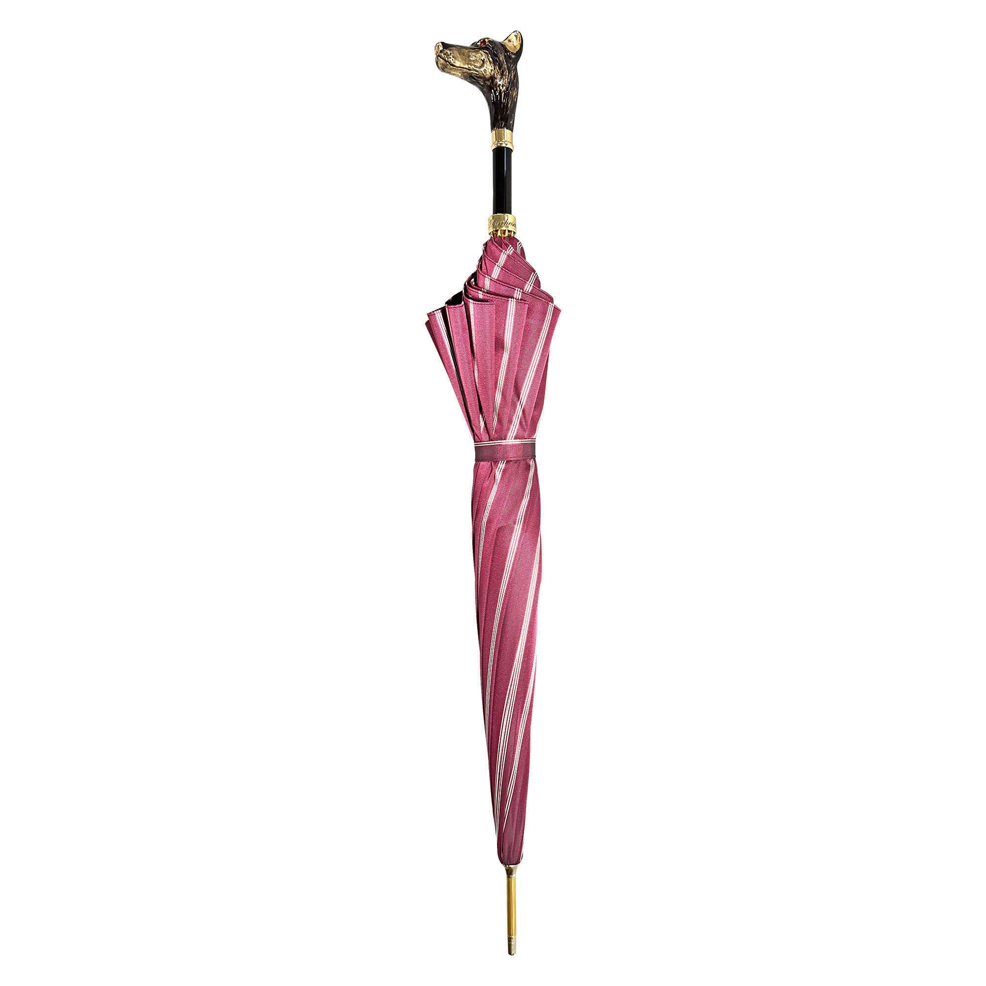 Luxurious Burgundy Umbrella with 24K Gold Dobermann Handle