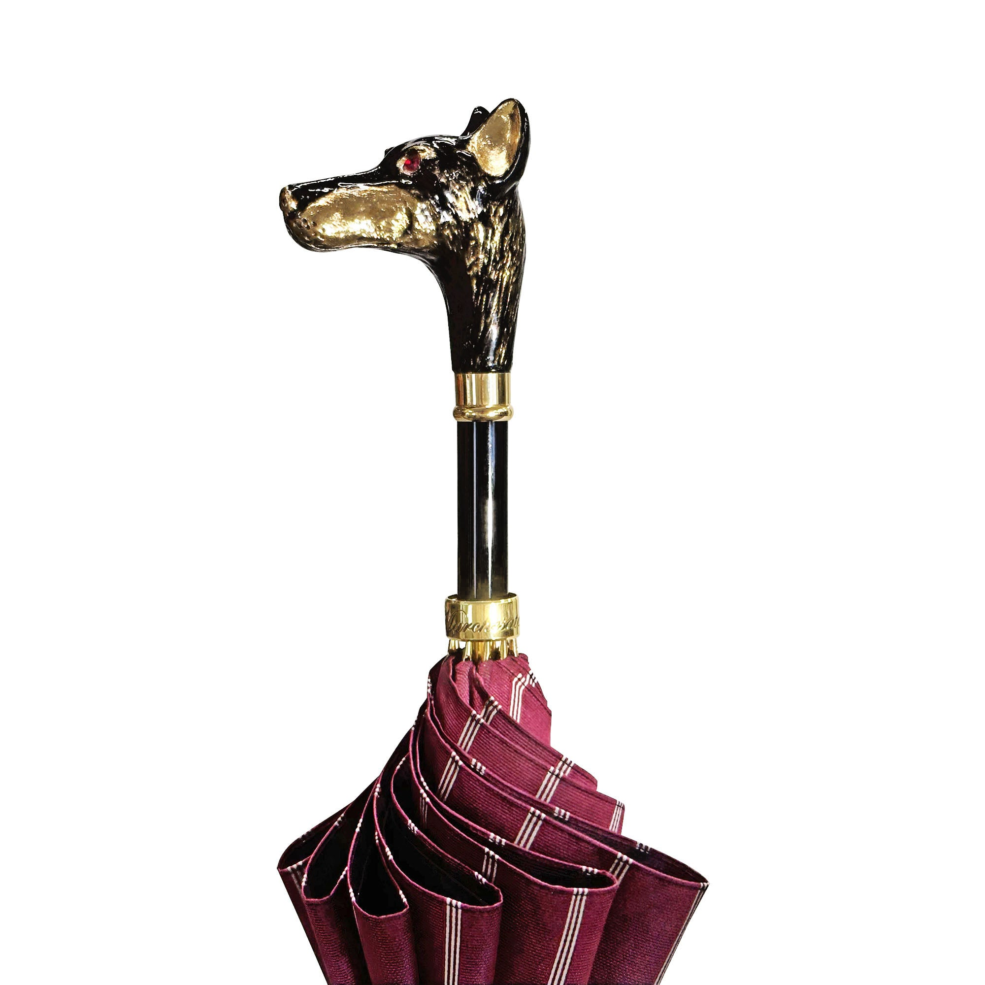 Luxurious Burgundy Umbrella with 24K Gold Dobermann Handle