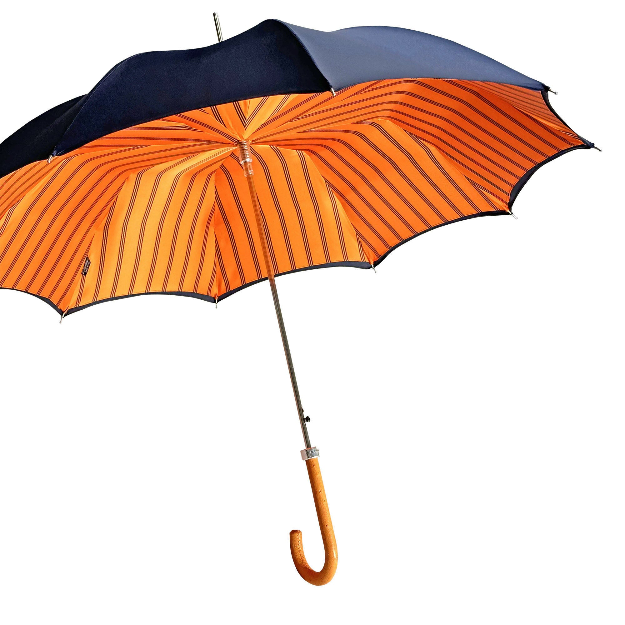 Refined Navy Umbrella with Genuine Orange Ostrich Leather Handle