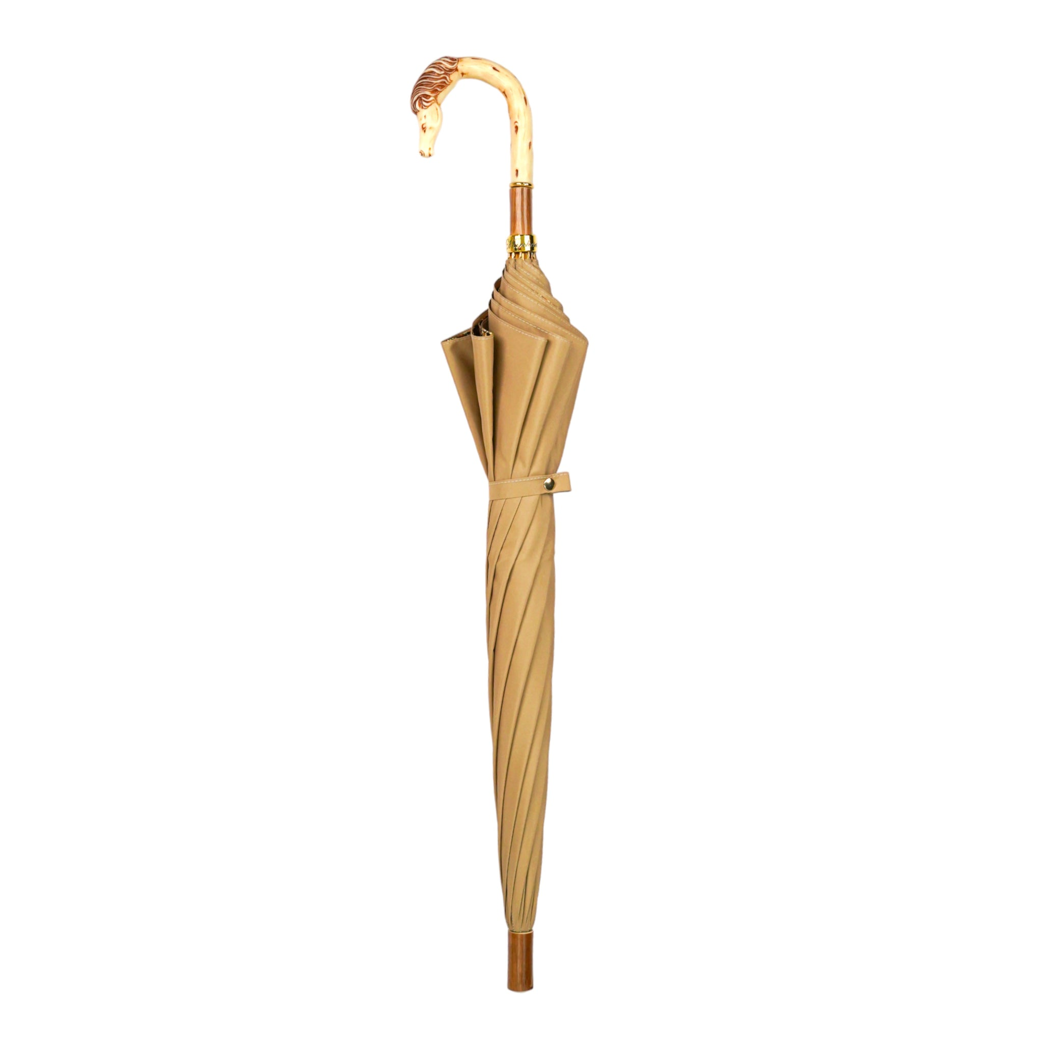 Refined Cream Umbrella with Artisan Horse Handle and Gold Accents