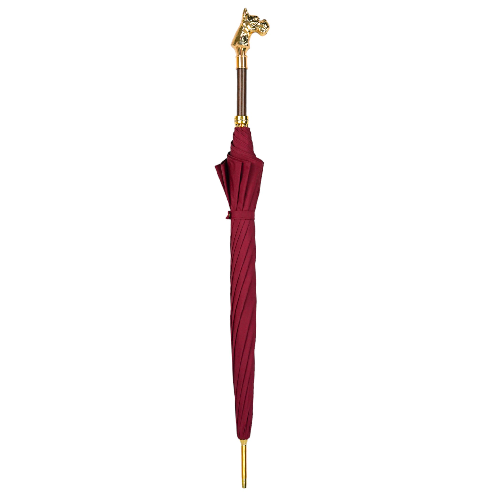 Burgundy Gentleman’s Umbrella with 24K Gold Dog-Head Handle