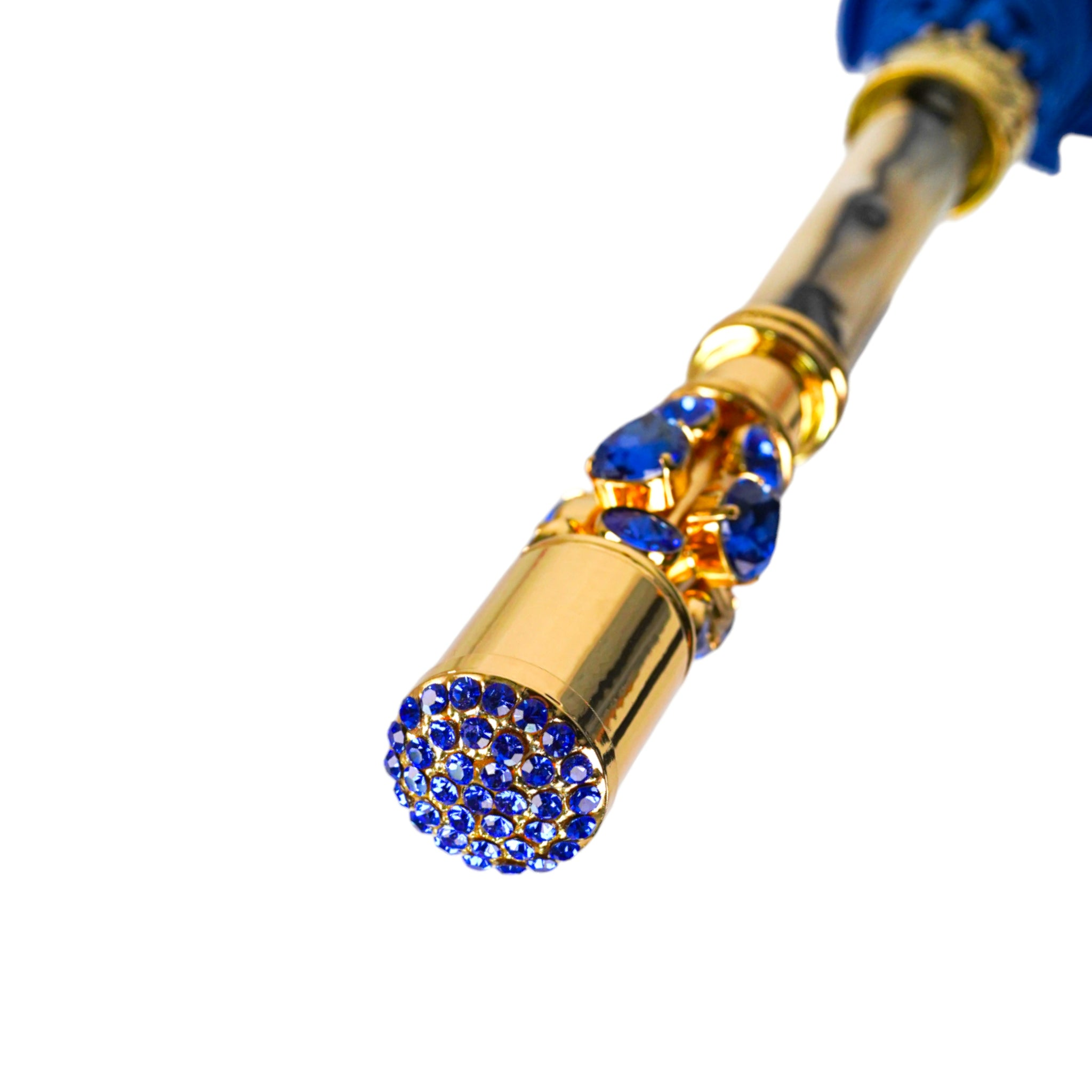 Electric Blue Luxury Umbrella with Radiant 24K Crystal Handle