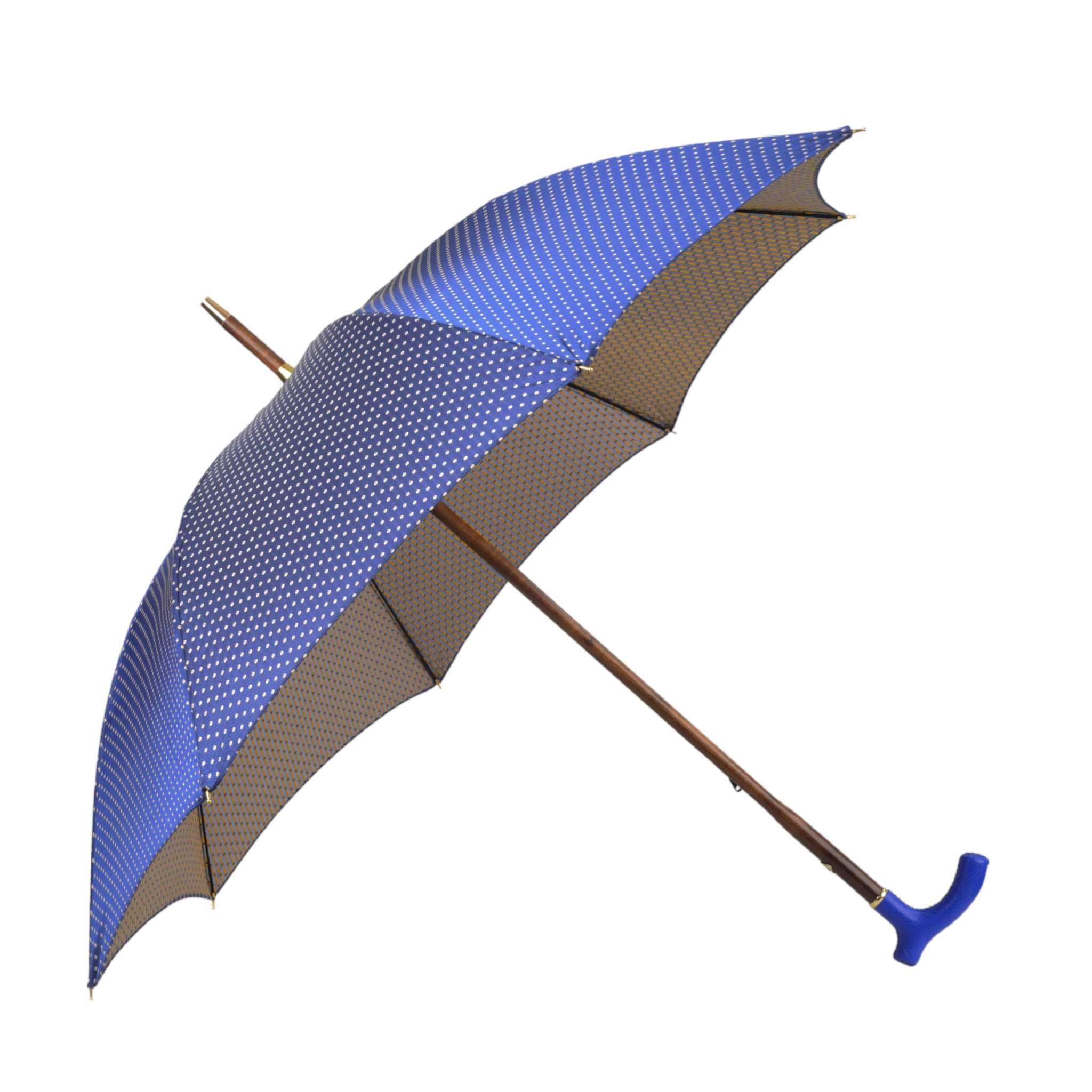 Elegant Designer Umbrella with Blue Leather Handle and Beechwood Shaft