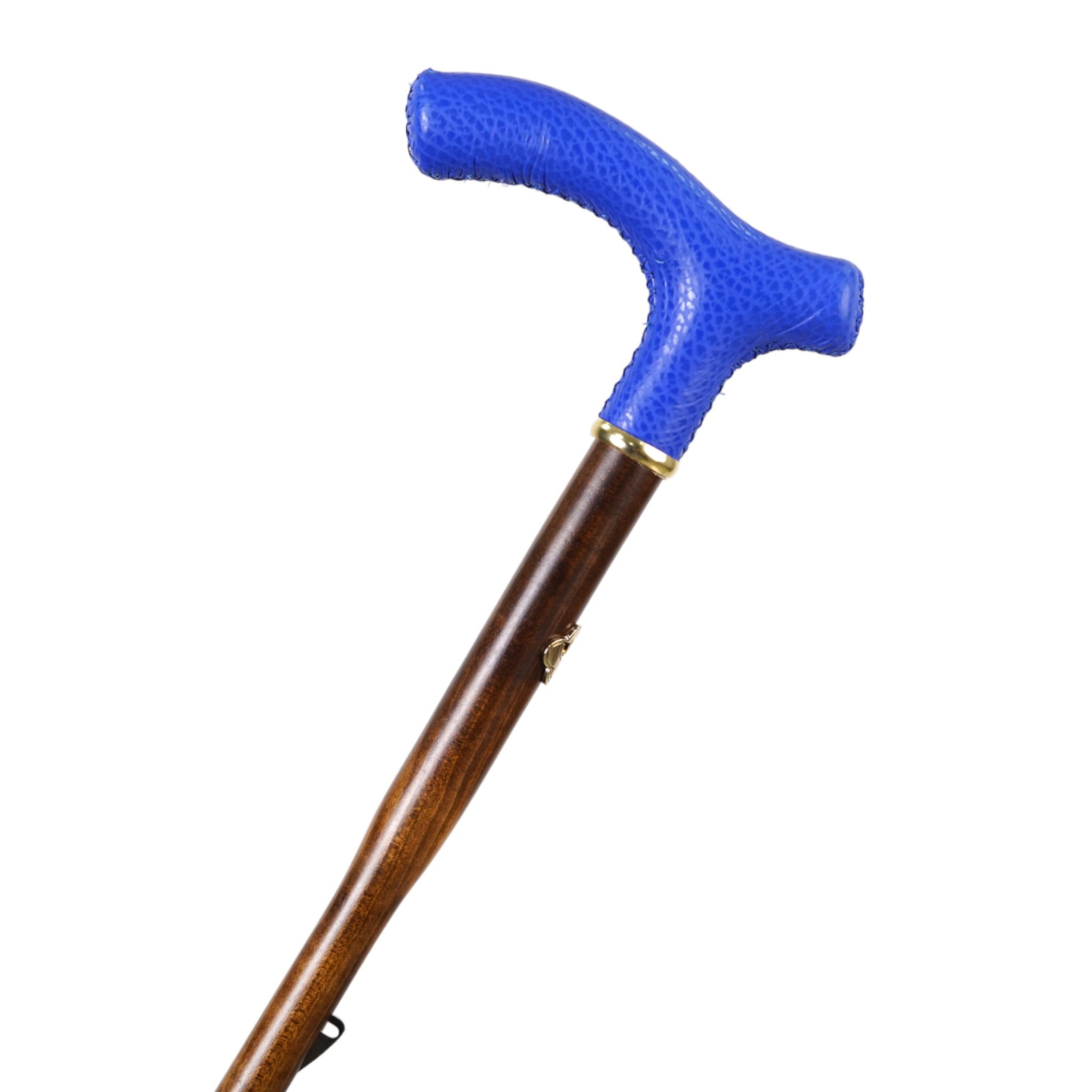 Elegant Designer Umbrella with Blue Leather Handle and Beechwood Shaft