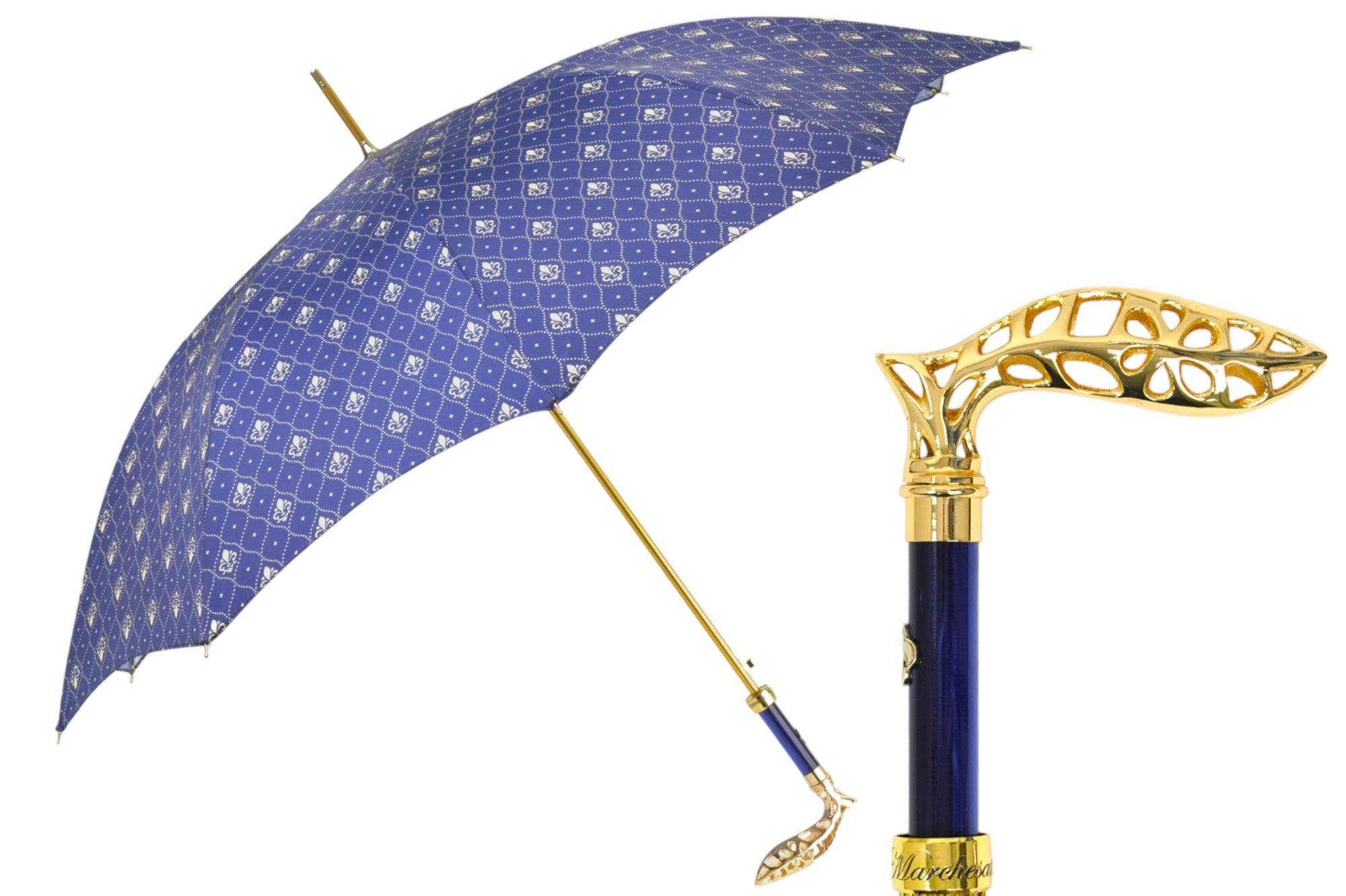 Premium Men’s Umbrella with Filigree Metal Handle and Lily Design