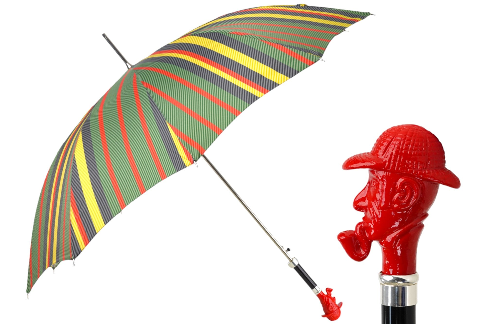 Striped Gentleman’s Umbrella with Classic Sherlock Holmes Handle