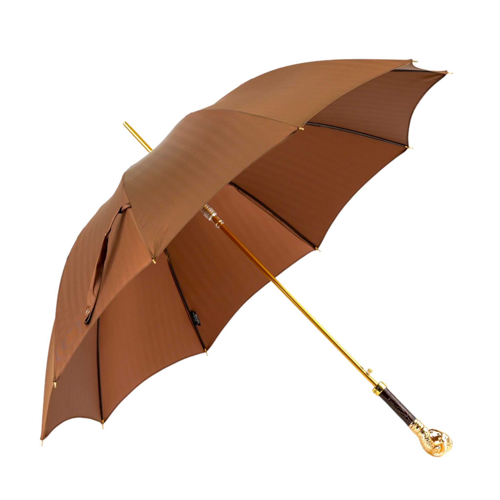 Refined Tobacco Striped Umbrella with Gold Ram Handle