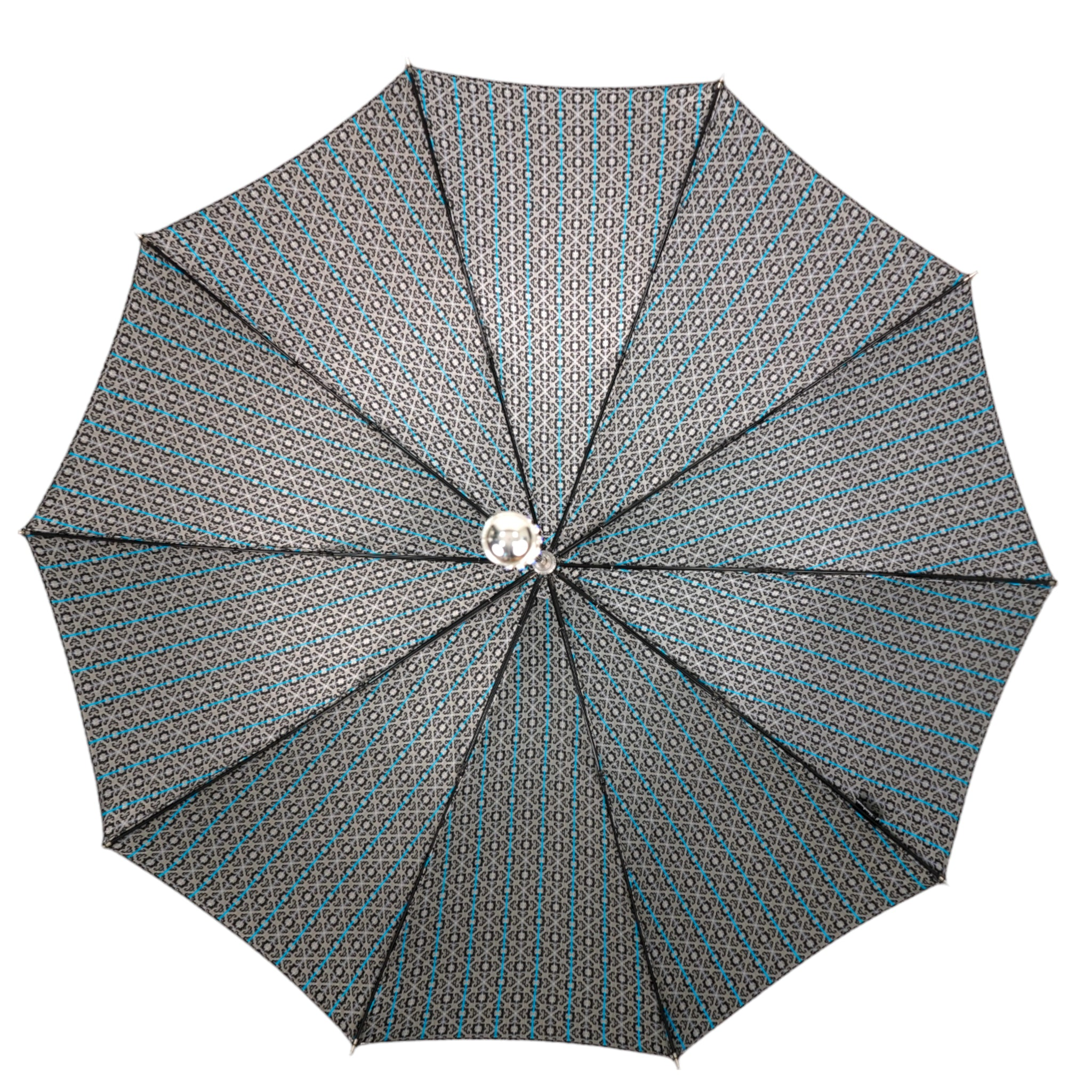 Grey and Blue Jacquard Umbrella with a Silver-Plated Crystal Handle