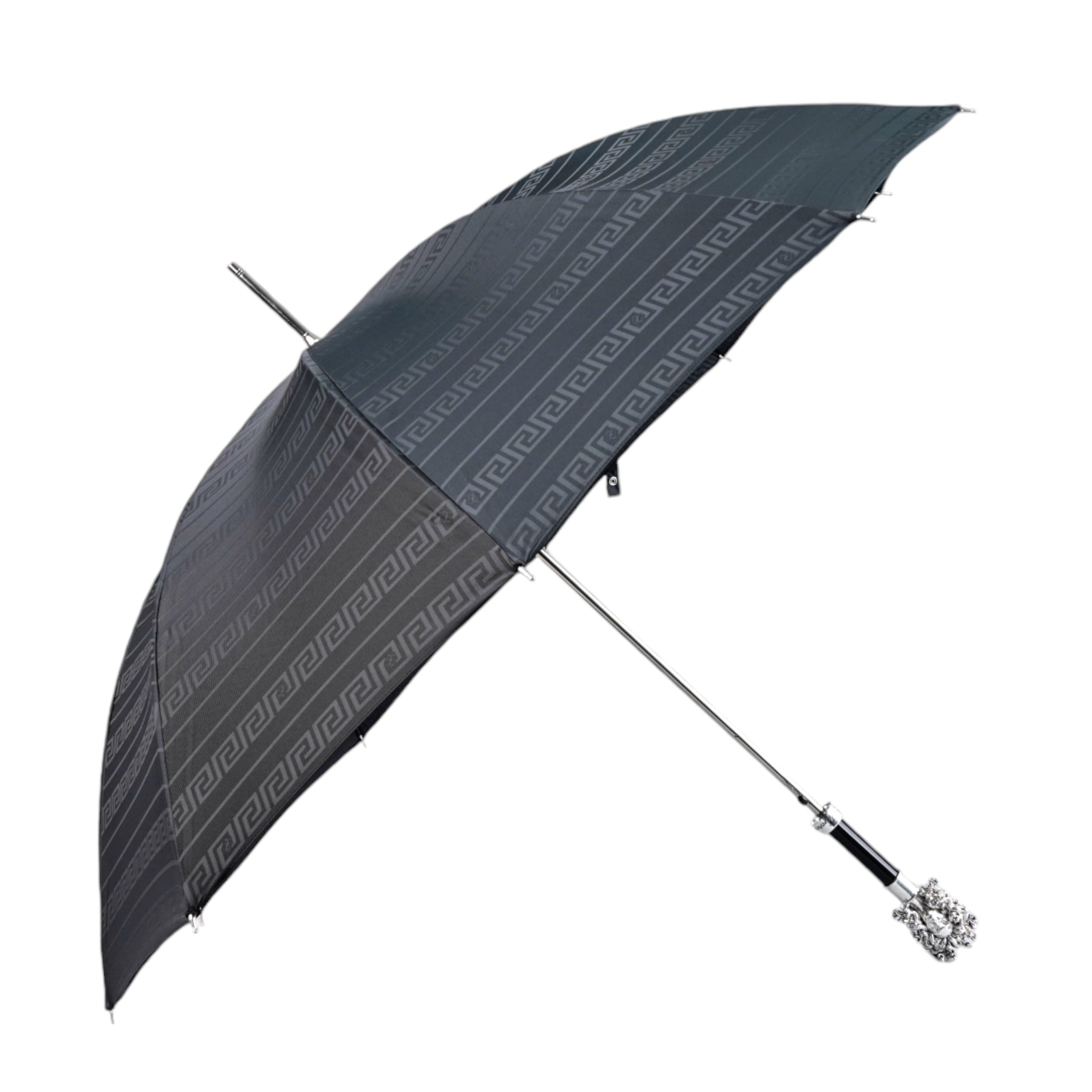 Statement Black Greek Medusa Umbrella with Silverplated 925 Handle