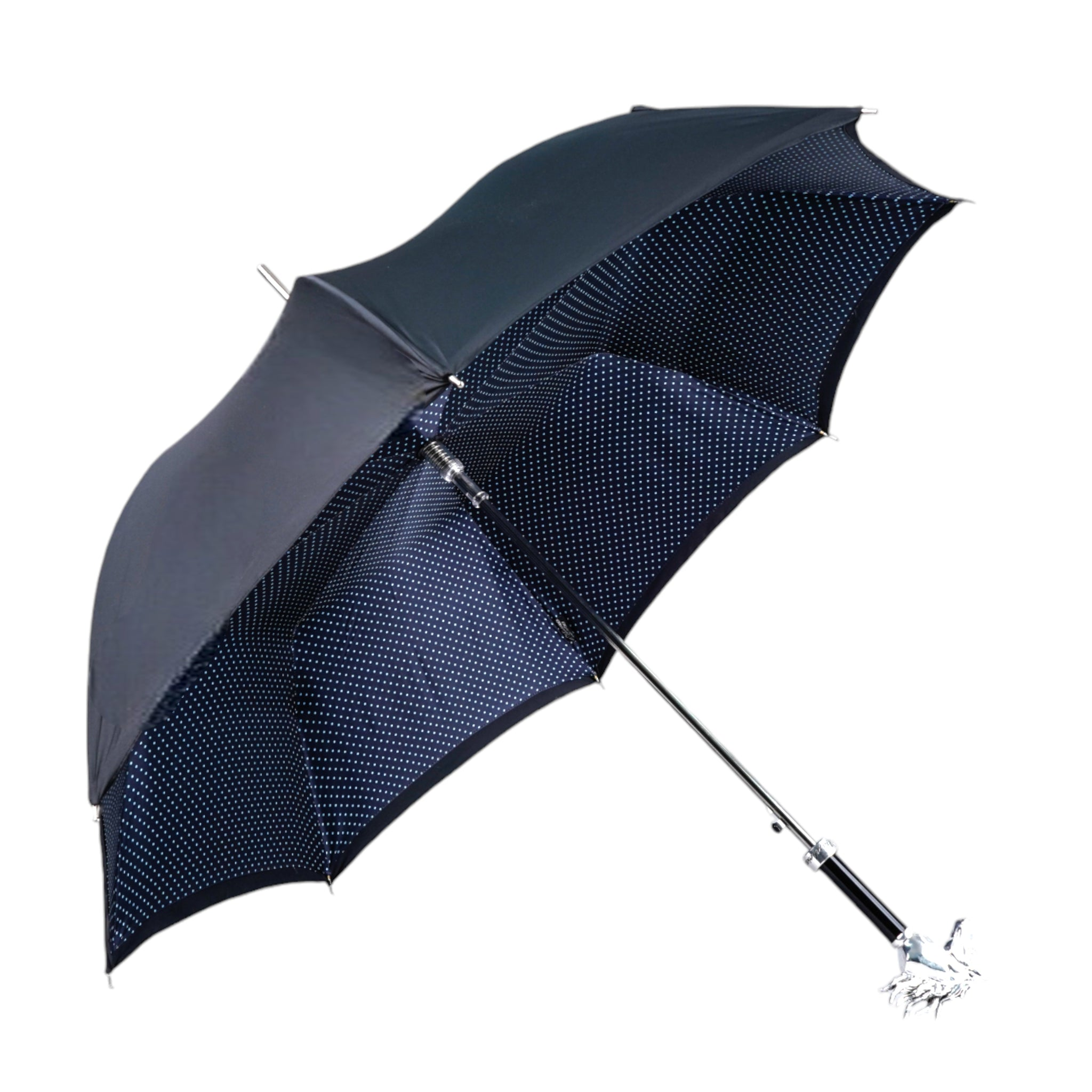 Elegant Polka Dot Men’s Umbrella with Silver-Plated Horse Handle