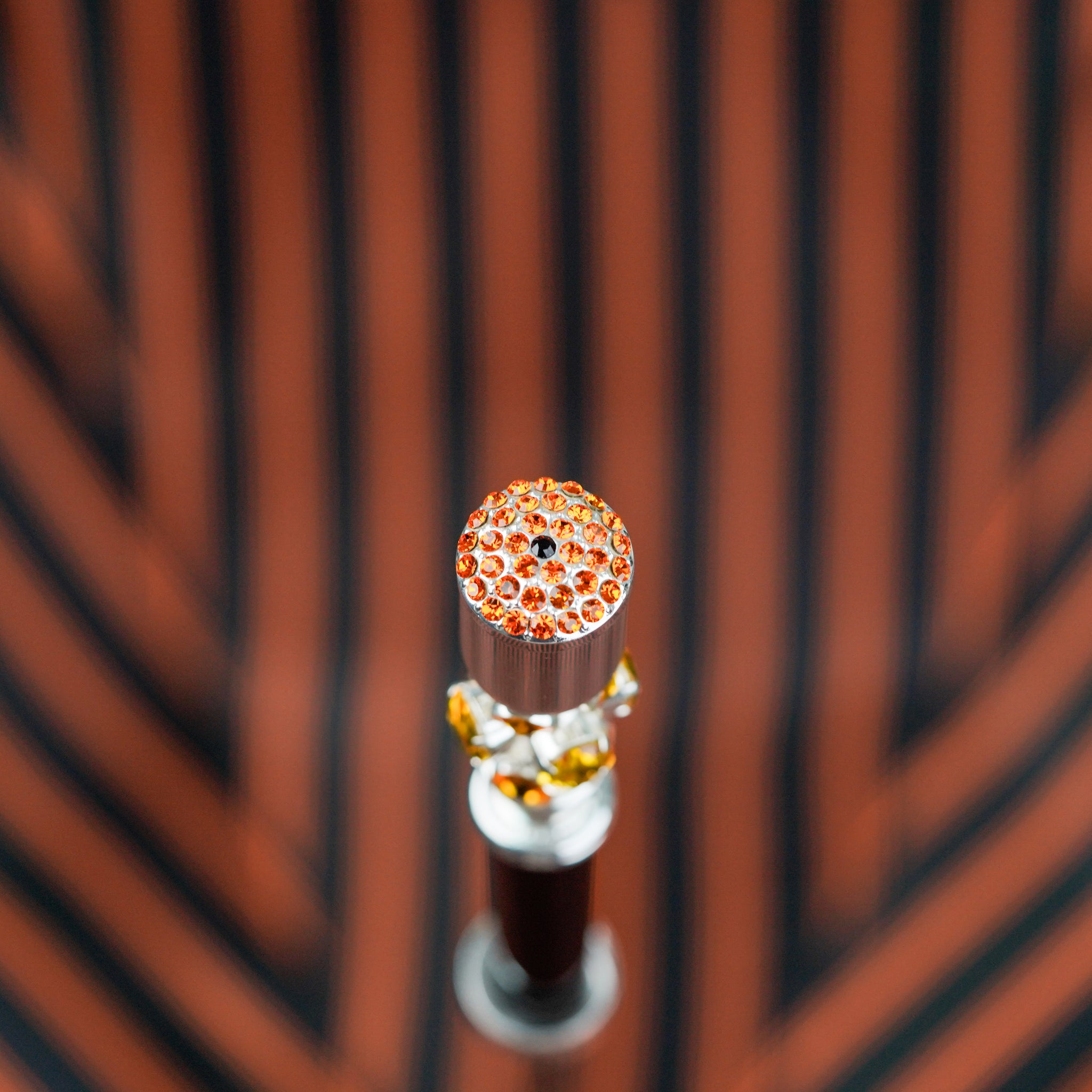 Striped Umbrella with Silver Plated Handle and Topaz Crystal Detailing