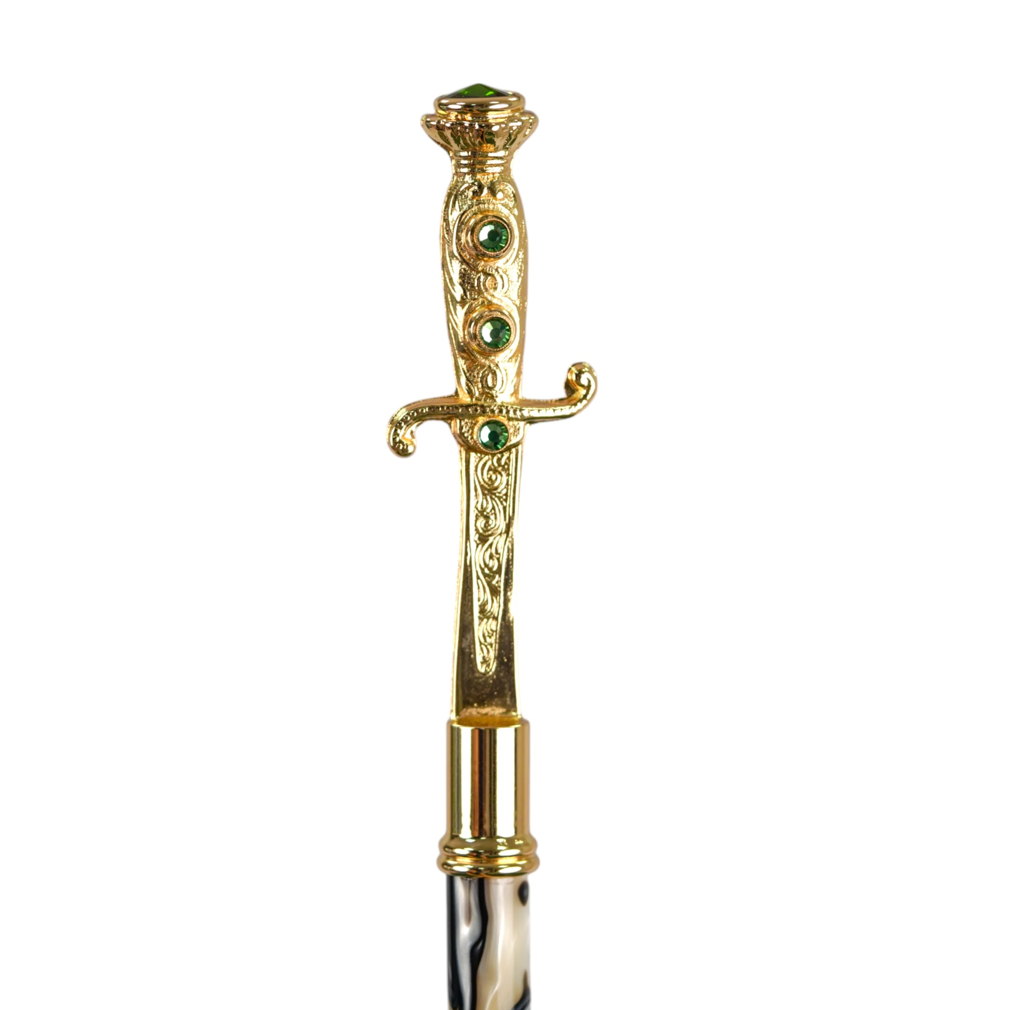 Majestic Green Men's Umbrella with Ornate 24K Gold Sword Handle