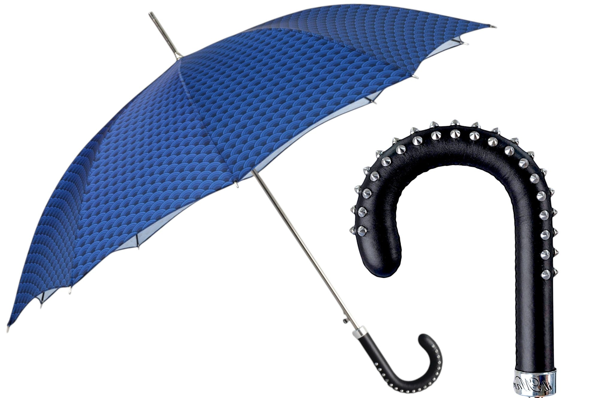 Premium Men’s Umbrella with Textured Scales and Studded Leather Handle