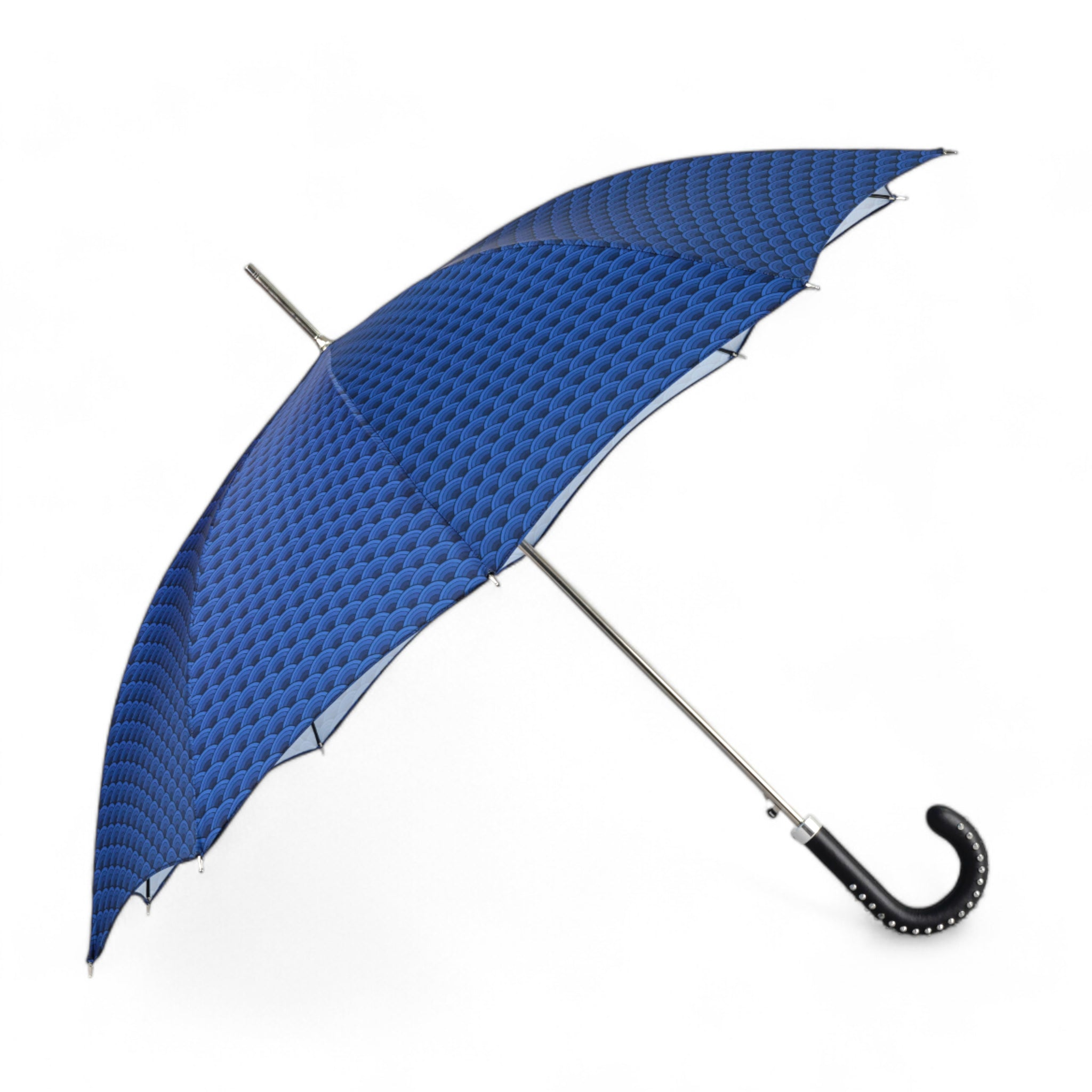 Blue Men's Umbrella with Textured Leather Handle and Studded Detailing