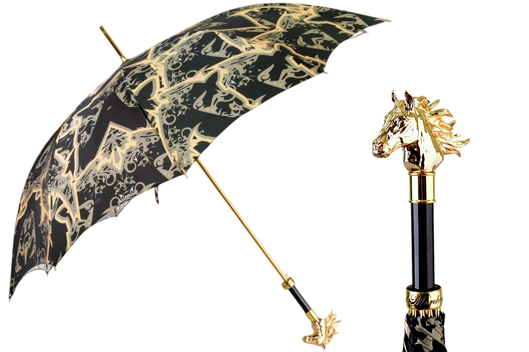 Designer Luxury Umbrella with 24K Gold Horse Head Handle