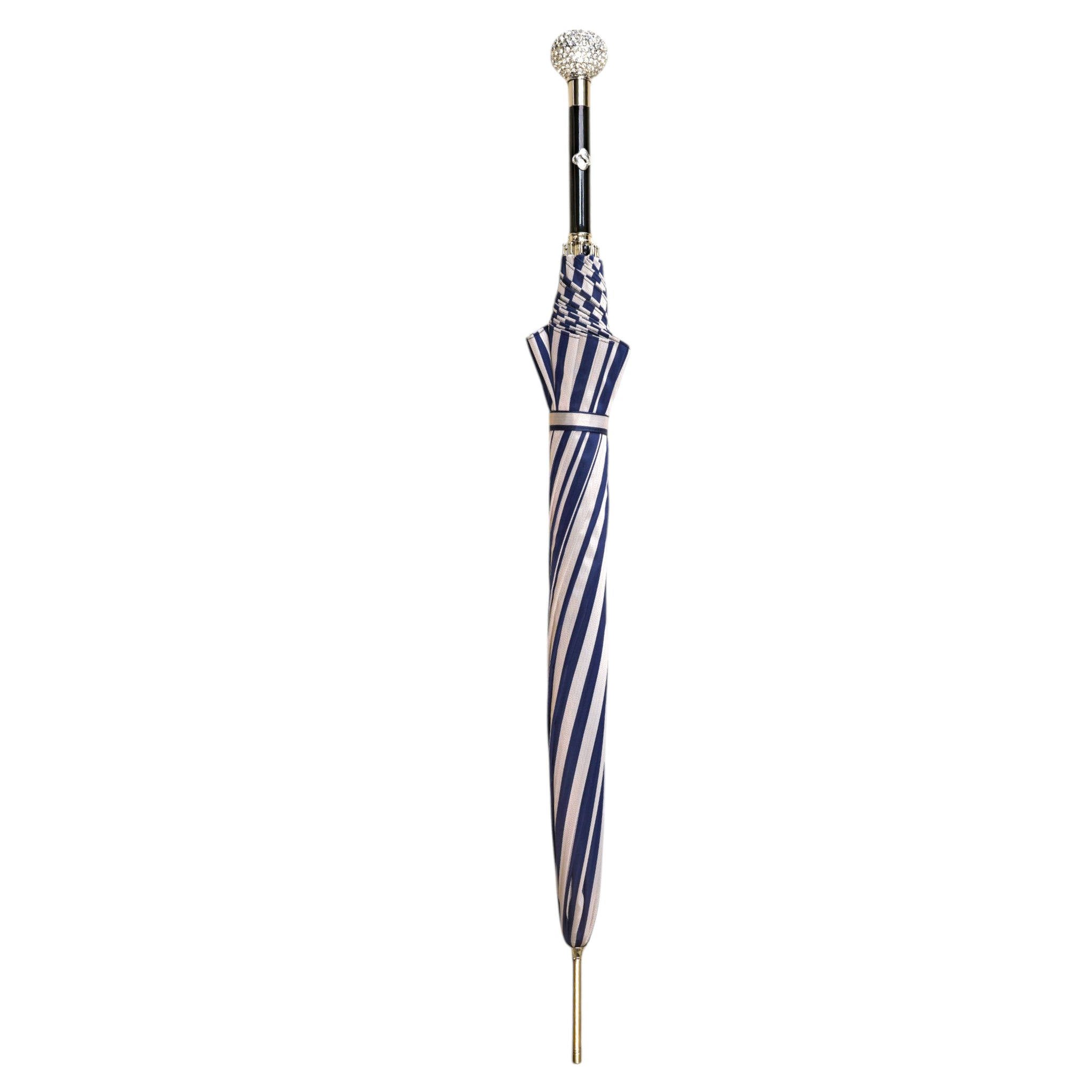 Luxury Striped Umbrella with 925 Silver and Crystal Accents