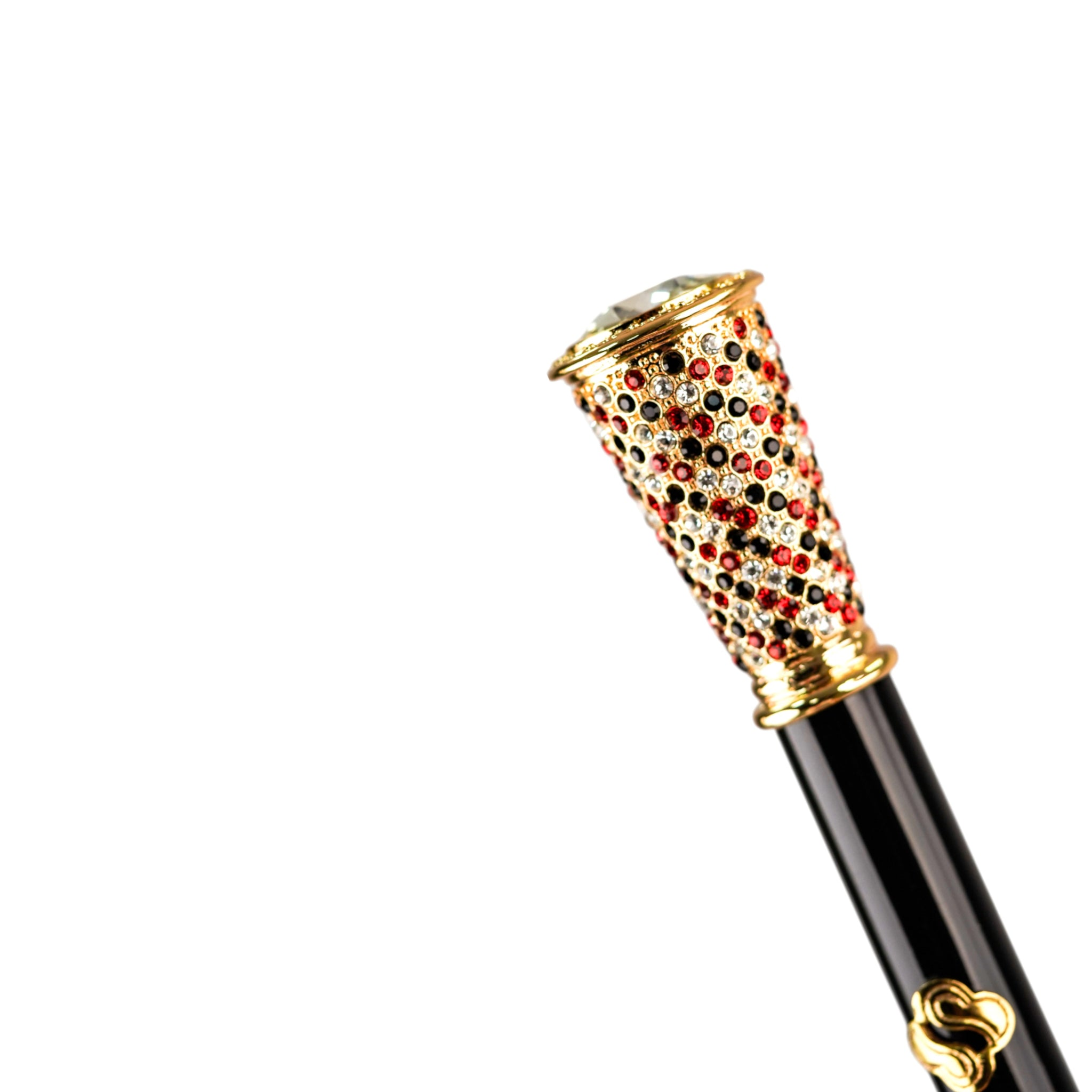 Elegant Black Greca Umbrella with Crystal-Set Gold Handle