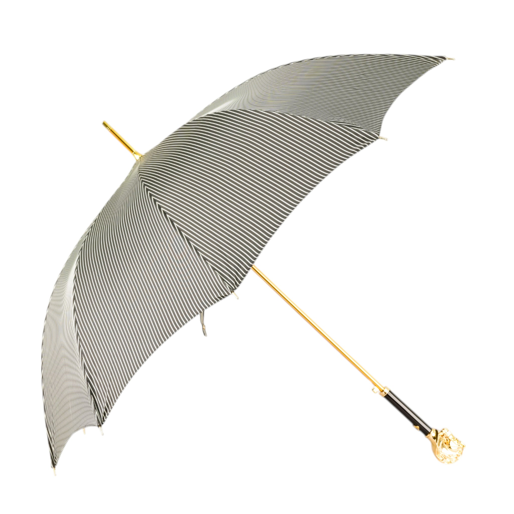 Exquisite 24K Gold Horse Handle Black Striped Gentleman’s Umbrella