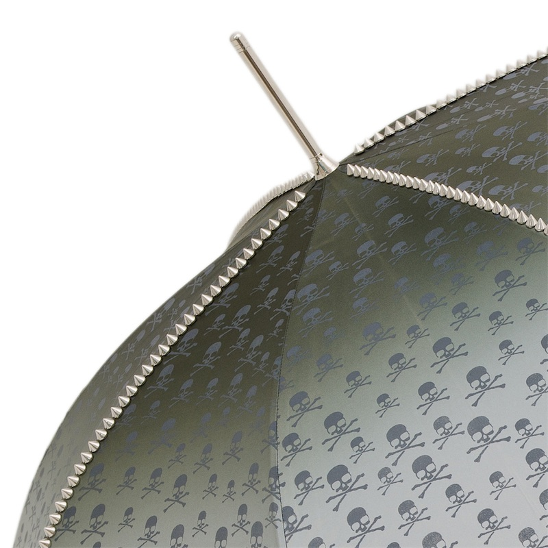 Studded Grey Skull Print Umbrella – Automatic, Acetate Handle