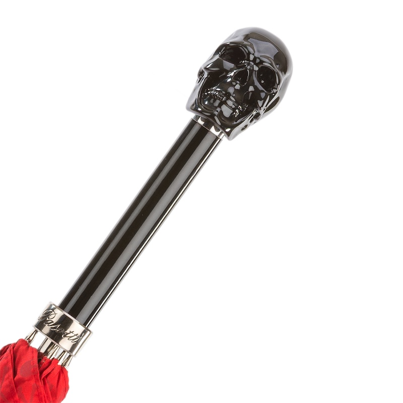 Red Umbrella with Studs and Black Skull Handle – Automatic Opening