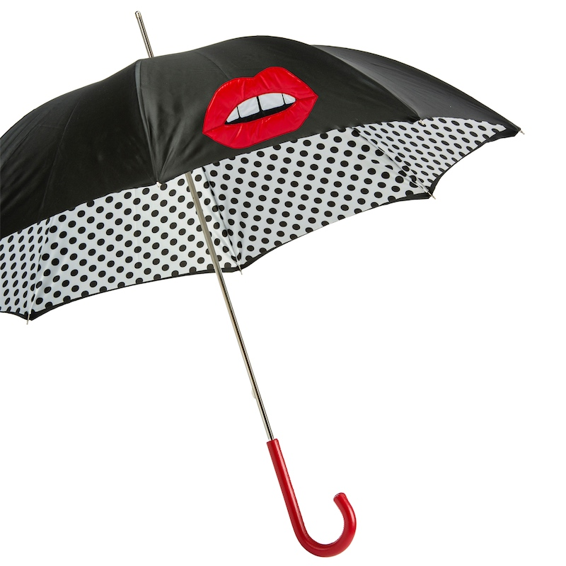 Unique Mouth Double Cloth Umbrella with Polka Dots Interior