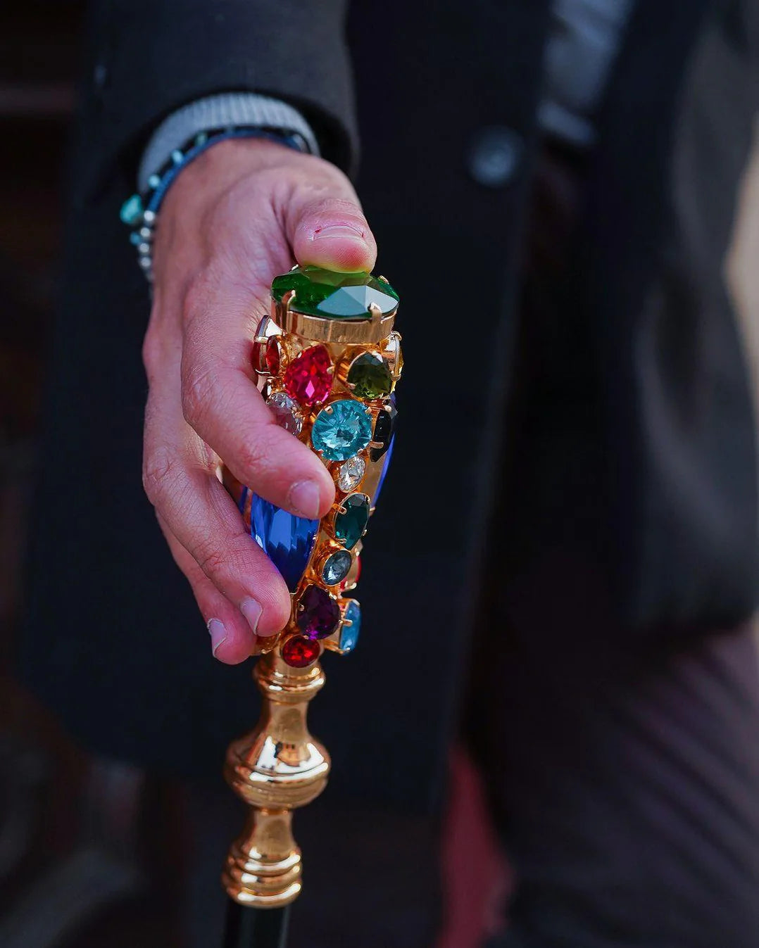 Luxury 24K Gold Walking Cane with Crystals – Handmade in Italy