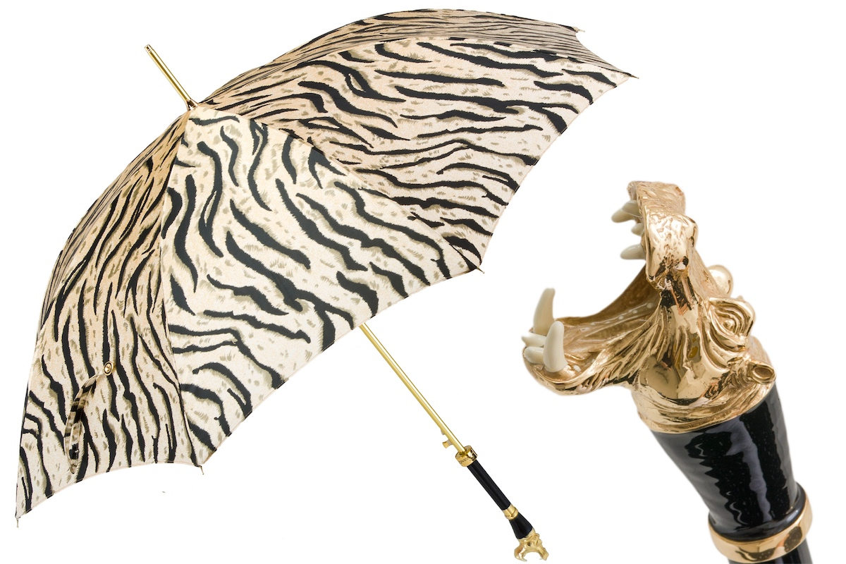 Safari Hippo Enameled Brass Handle Umbrella – Automatic Opening