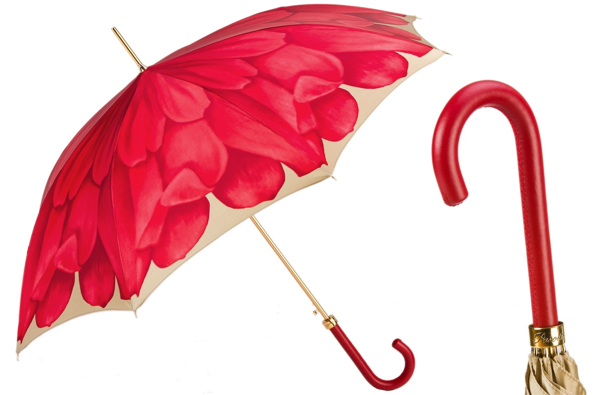 Unique Luxury Red Dahlia Umbrella – Handmade in Italy