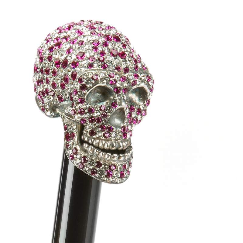 Fuchsia Woman Umbrella with Swarovski Skull Crystal Handle