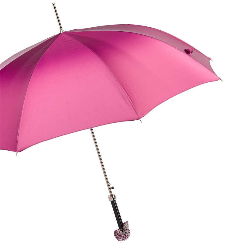 Fuchsia Woman Umbrella with Swarovski Skull Crystal Handle