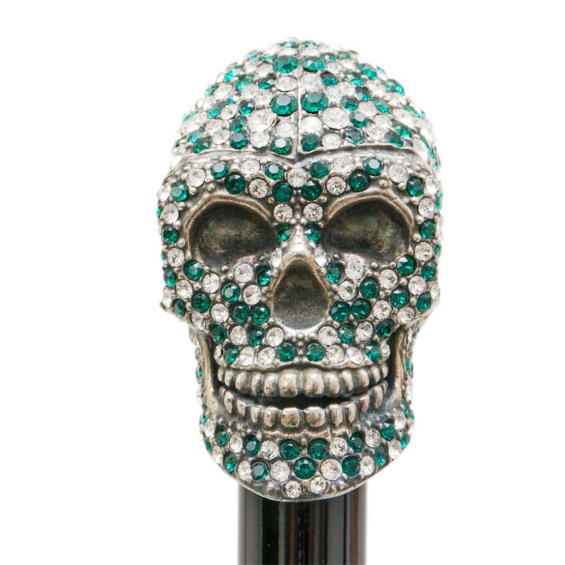 Green Swarovski Skull Handle Umbrella – Automatic Opening