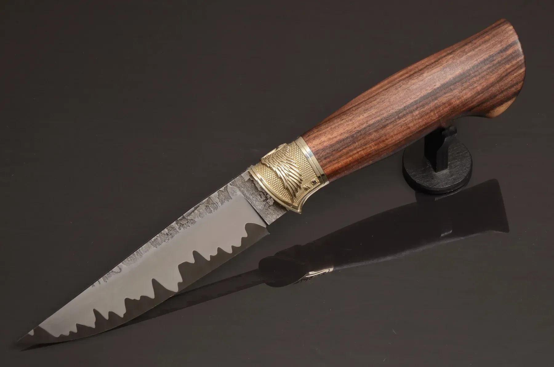 Blue Custom Knife S390 Core, Ironwood Handle, Leather Sheath