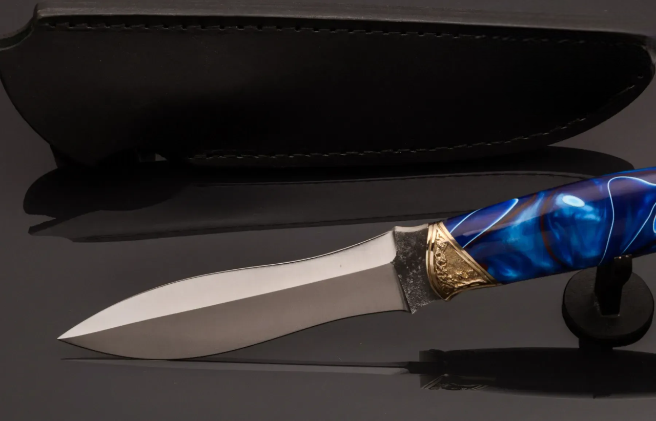 Unique Handmade Steel Knife with Acrylic Handle and Leather Sheath - Elegant Knives
