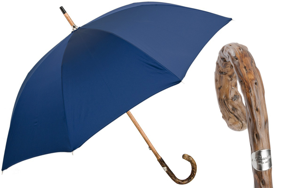 Navy Umbrella with Gorse Wood Handle – Handmade Luxury Umbrella