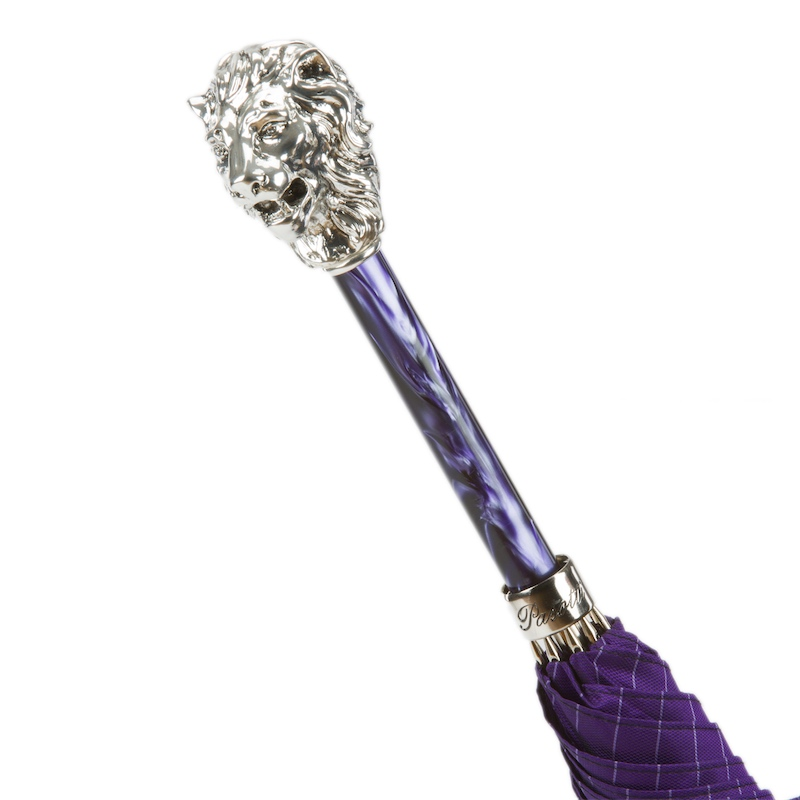 Purple Umbrella with Silver Lion Handle – Handmade Luxury from Italy